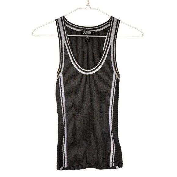 Laundry By Shelli Segal Tops - Laundry By Shelli Segal Ribbed Textured Scoop Neck Tank Top Gray White Sz Small